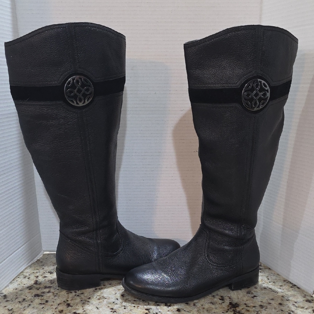 Franco Fortini Black Knee-High Leather Boots Wide Calf Size 9.5